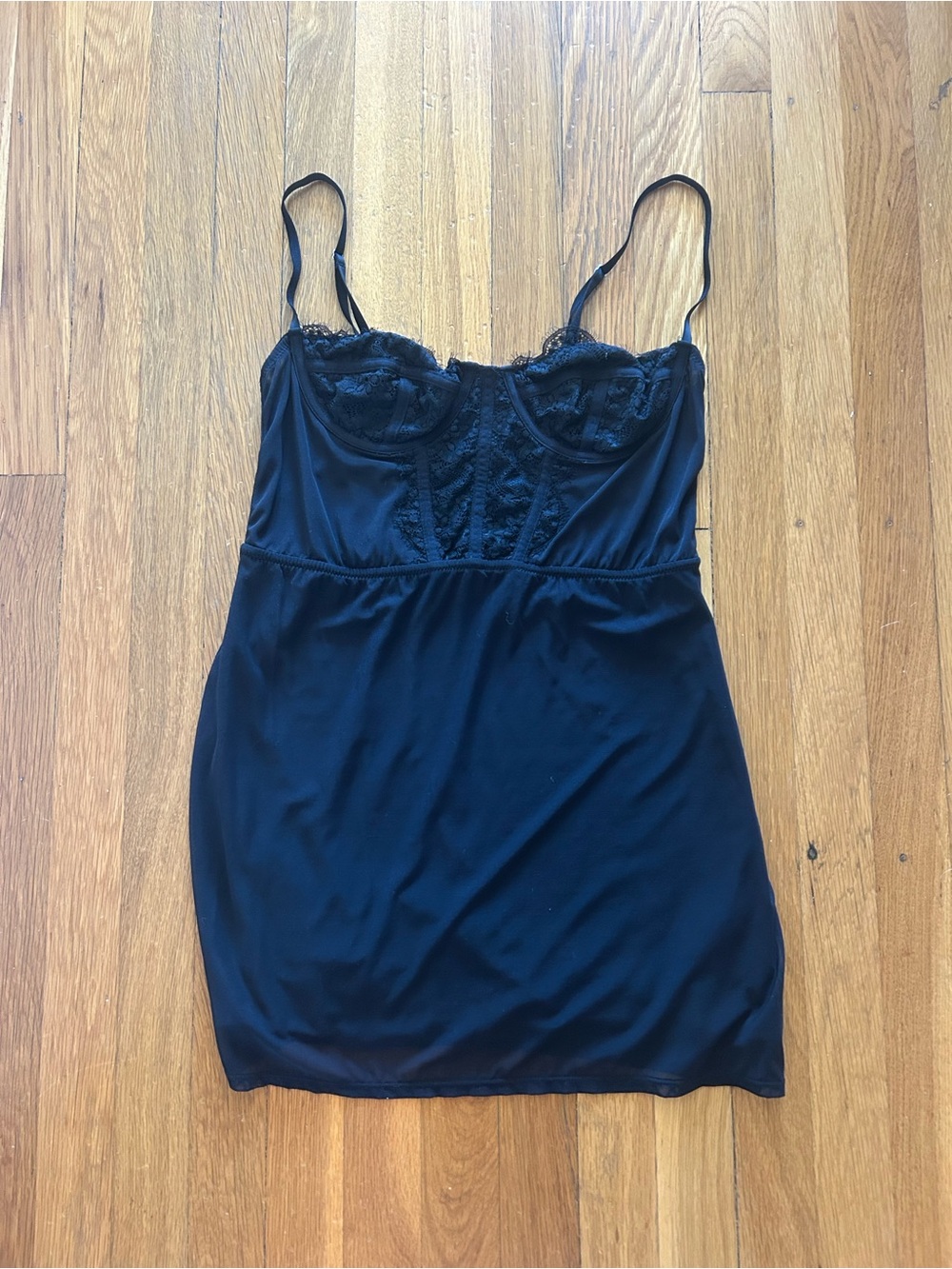 Urban Outfitters Lace Cupped Mini Slip Dress in  Black